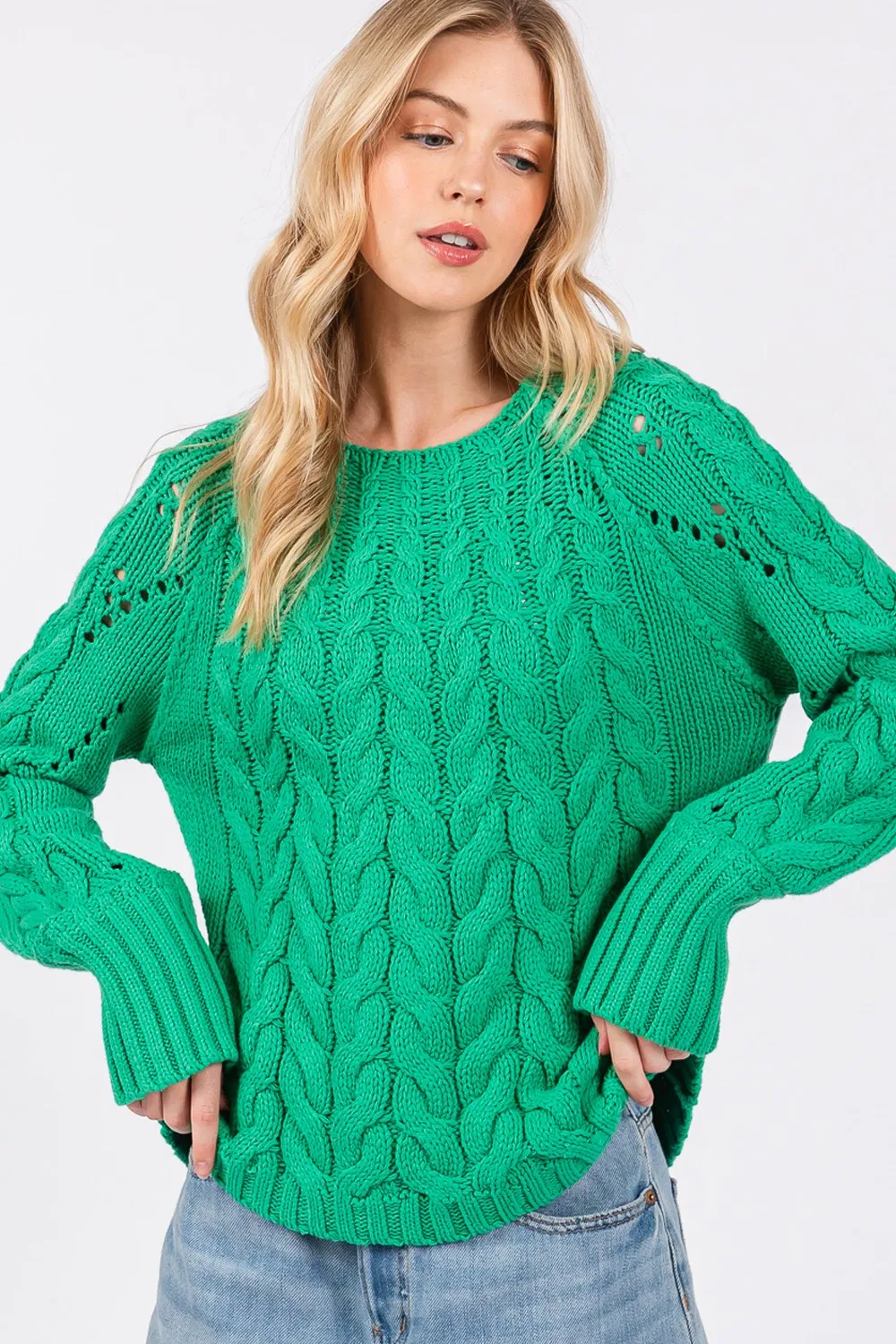 SAGE   FIG Cable-Knit Long Sleeve Sweater