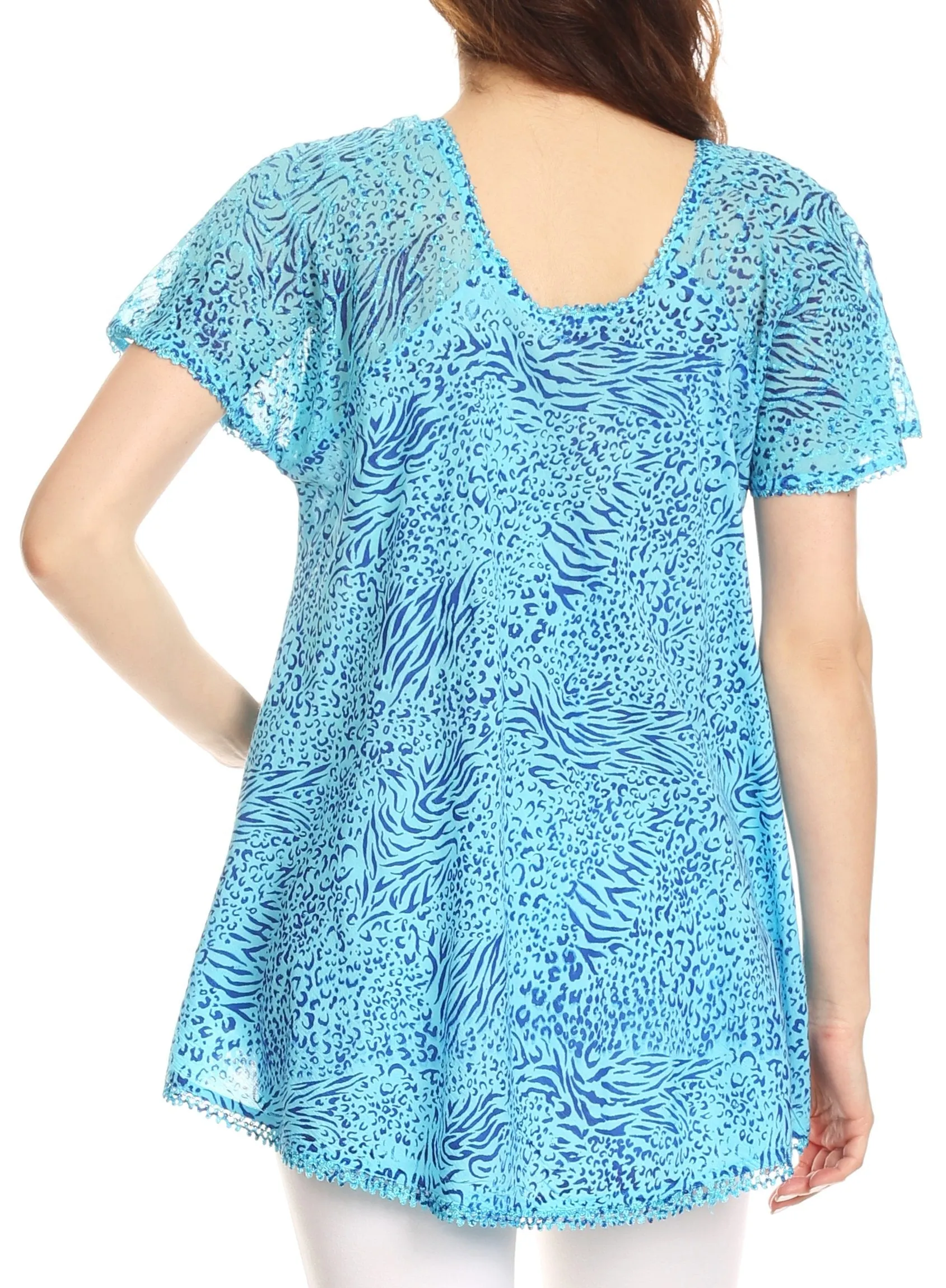 Sakkas Terhas Relaxed Fit Animal Print Crepe Sleeve Drawstring Blouse | Cover Up