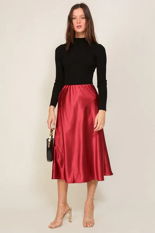 SATIN MIDI SKIRT