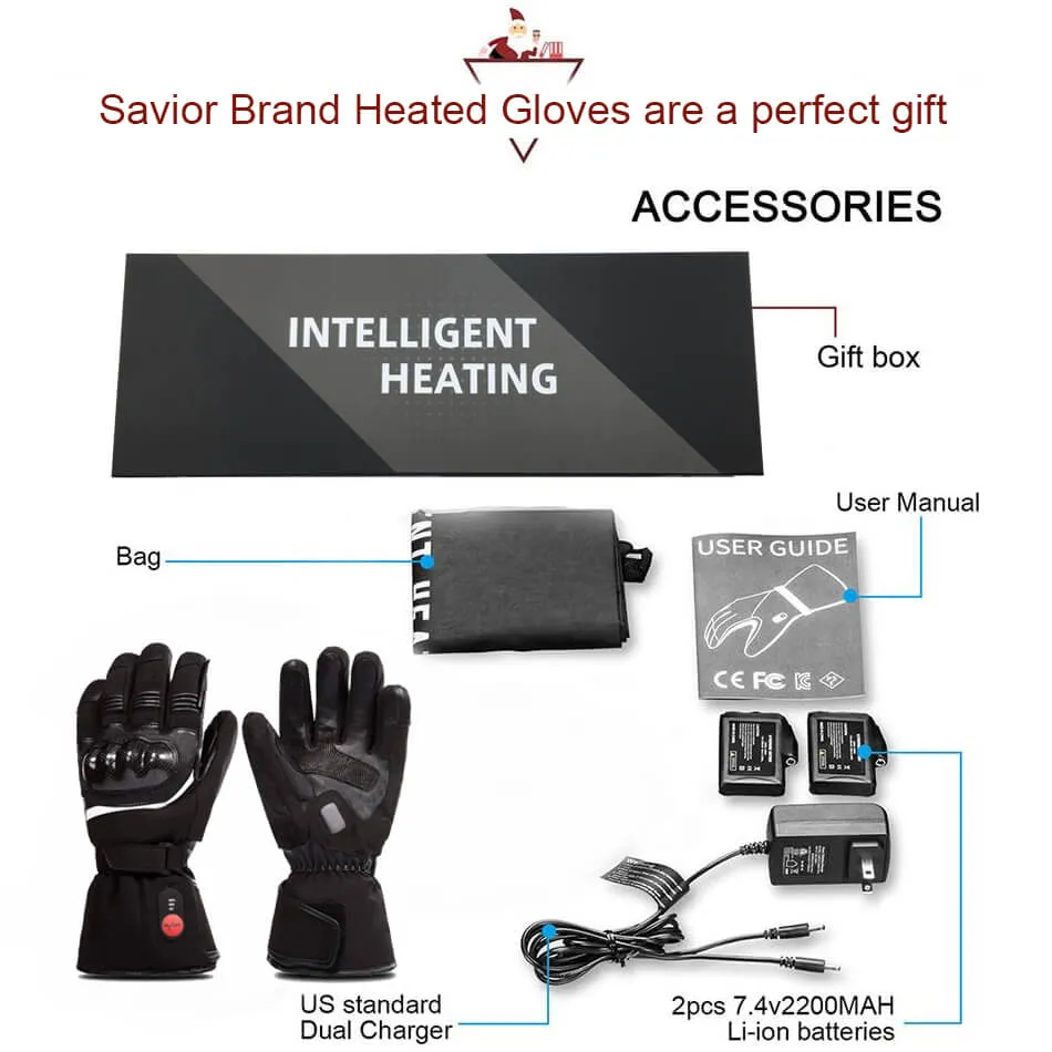 Savior Battery Powered Heated Motorcycle Gloves | Leather Heated Ski Gloves