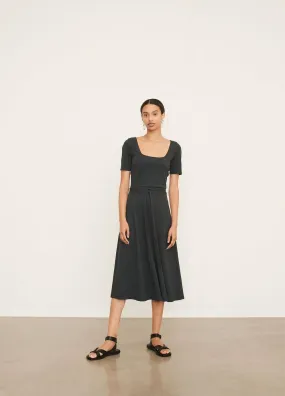 Short Sleeve Square Neck Dress in Dark Tide