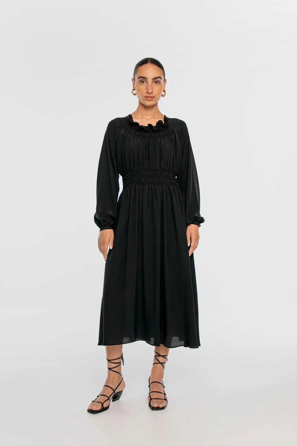 Signature Silk Shirred Midi Dress