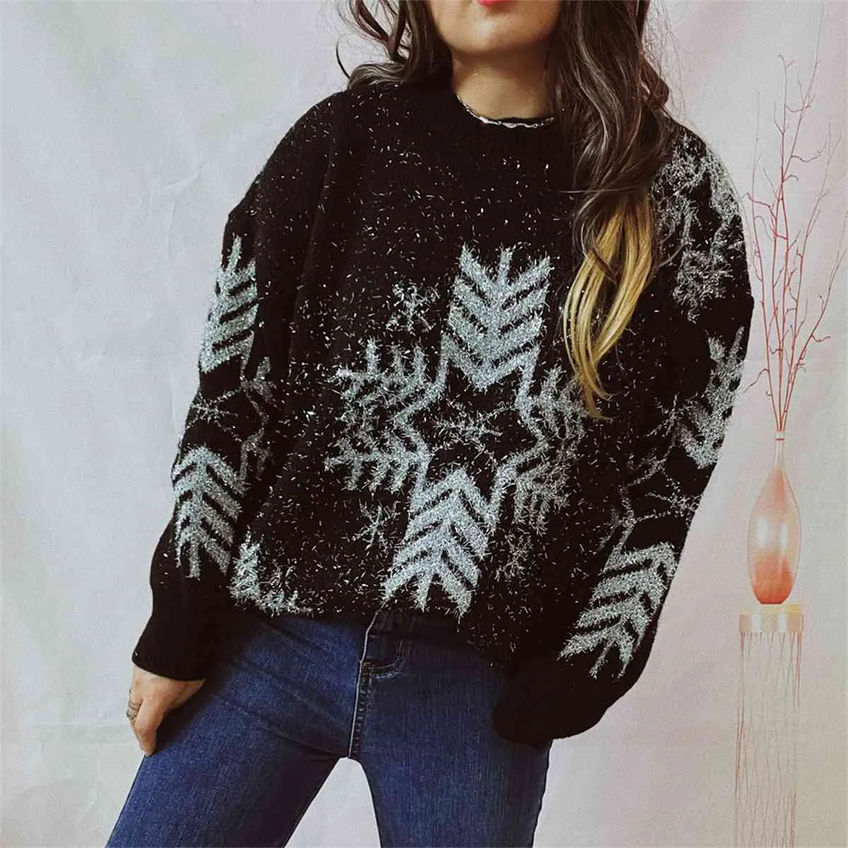 Snowflake Pattern Long Sleeve Sweater