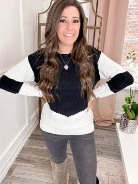 Snuggle Season Two-Tone Ribbed Knit Sweater