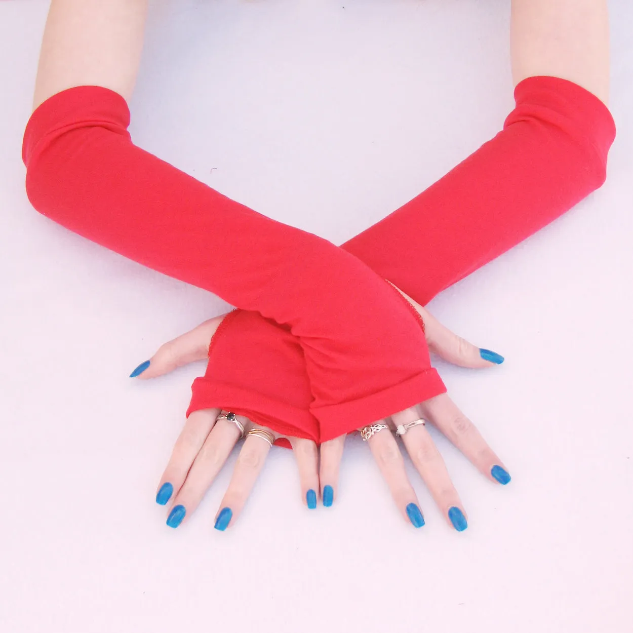 Solid Color Arm Warmers Long Fingerless Gloves for kids and adults