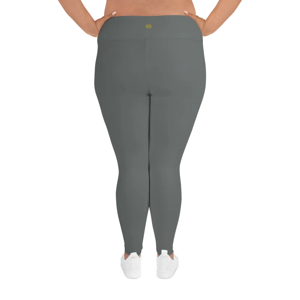 Solid Gray Plus Size Tights, Grey Solid Color Women's Plus Size Leggings Yoga Pants, Plus Size Tights -Made in USA