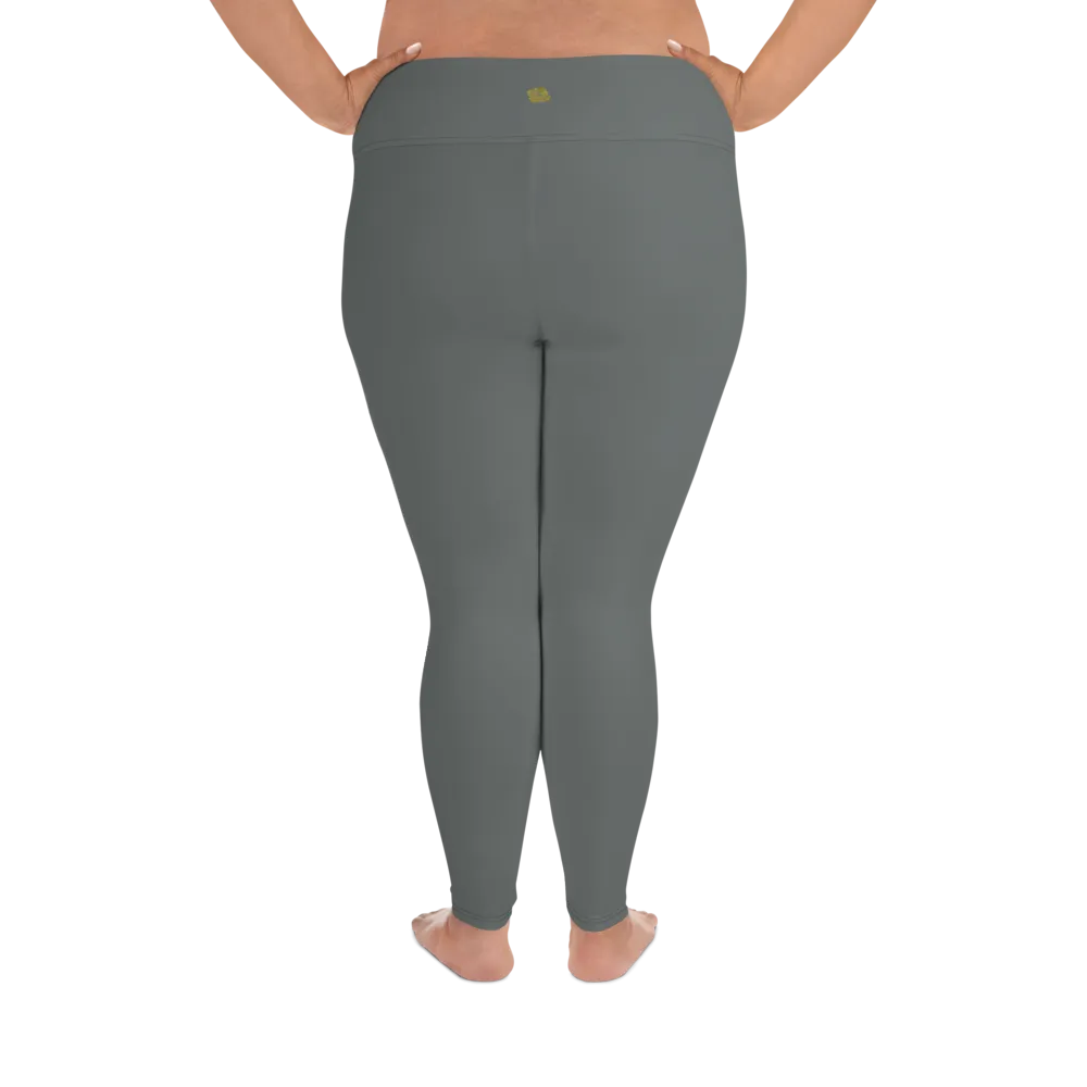 Solid Gray Plus Size Tights, Grey Solid Color Women's Plus Size Leggings Yoga Pants, Plus Size Tights -Made in USA