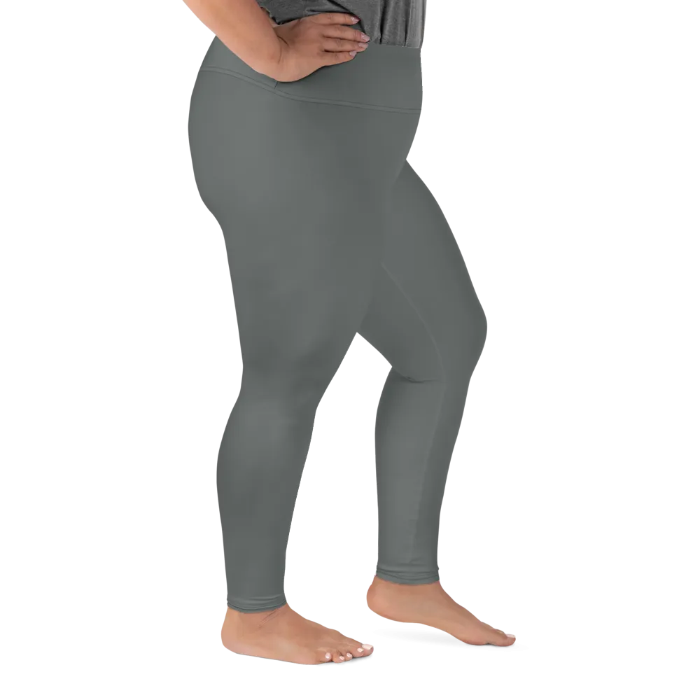 Solid Gray Plus Size Tights, Grey Solid Color Women's Plus Size Leggings Yoga Pants, Plus Size Tights -Made in USA