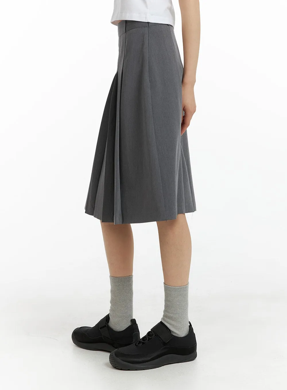 Solid Pleated Midi Skirt CM413