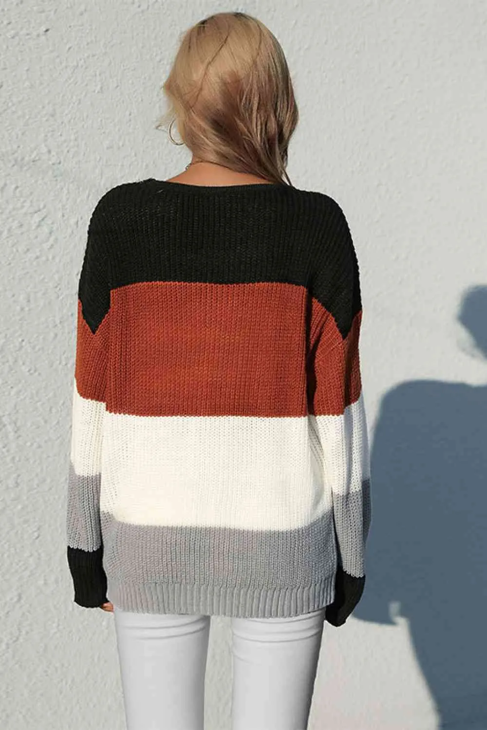 Striped Rib-Knit Pullover Sweater