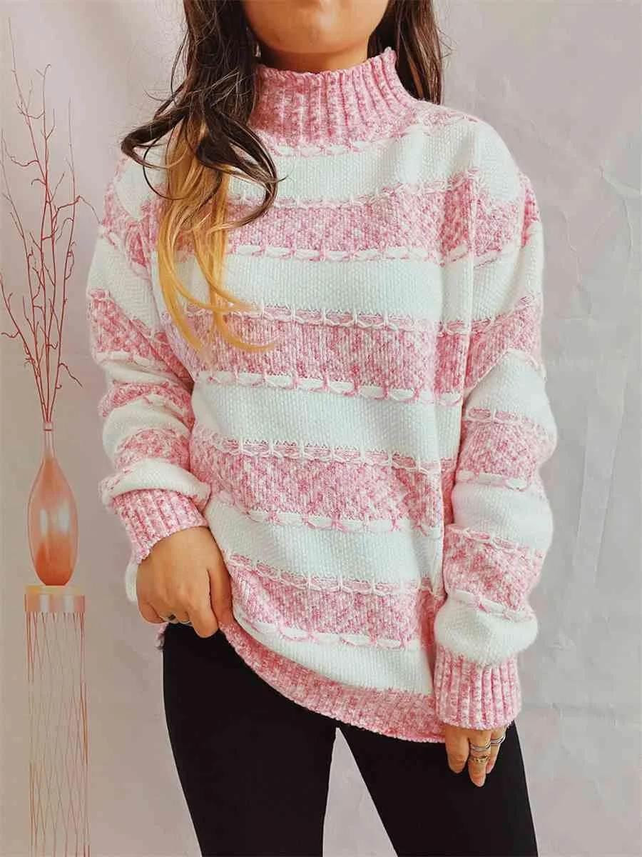 Striped Turtleneck Long Sleeve Sweater