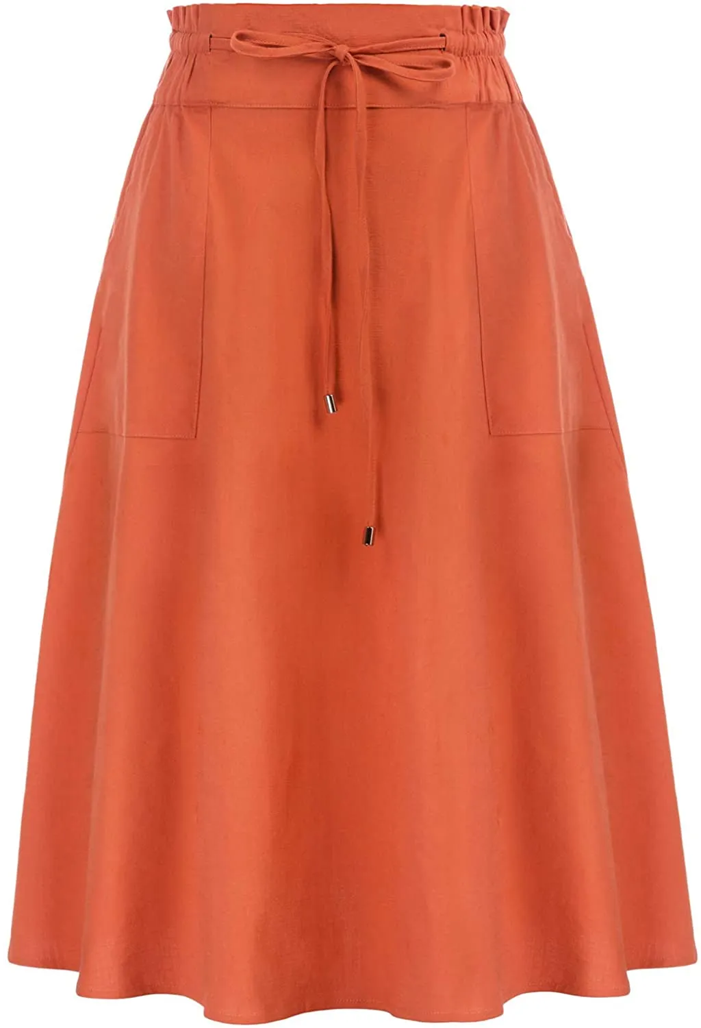 Summer Orange Drawstring Midi Skirt