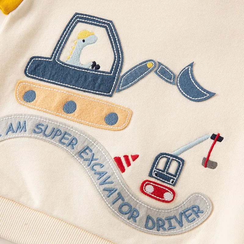 Super Excavator Driver Boy Apricot Sweater