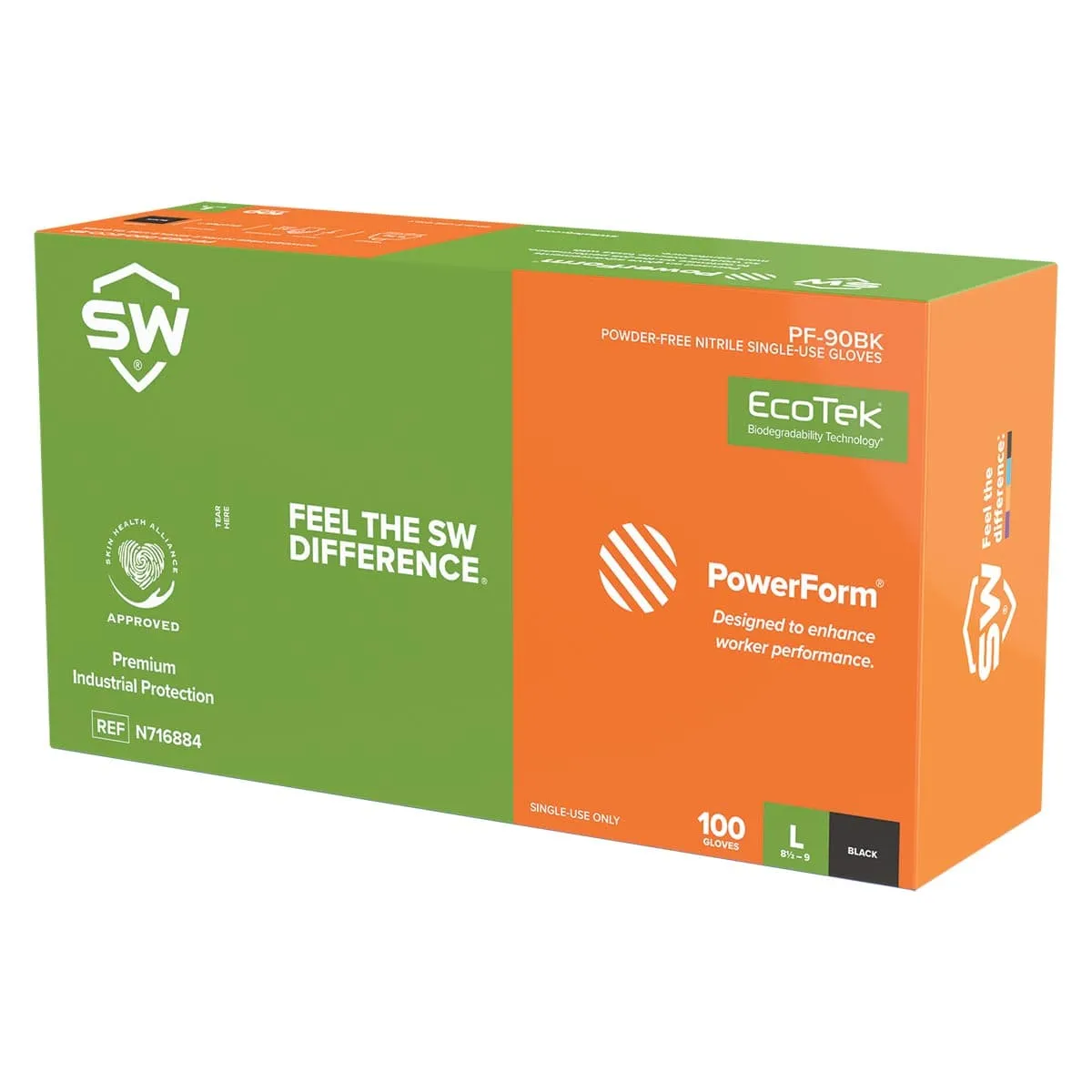 SW Sustainability PowerForm PF-90BK 5-mil Biodegradable Nitrile Gloves