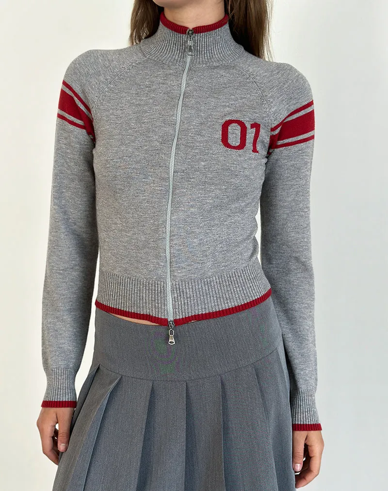 Tacita Zip Through Jacket in Grey with Red Motif