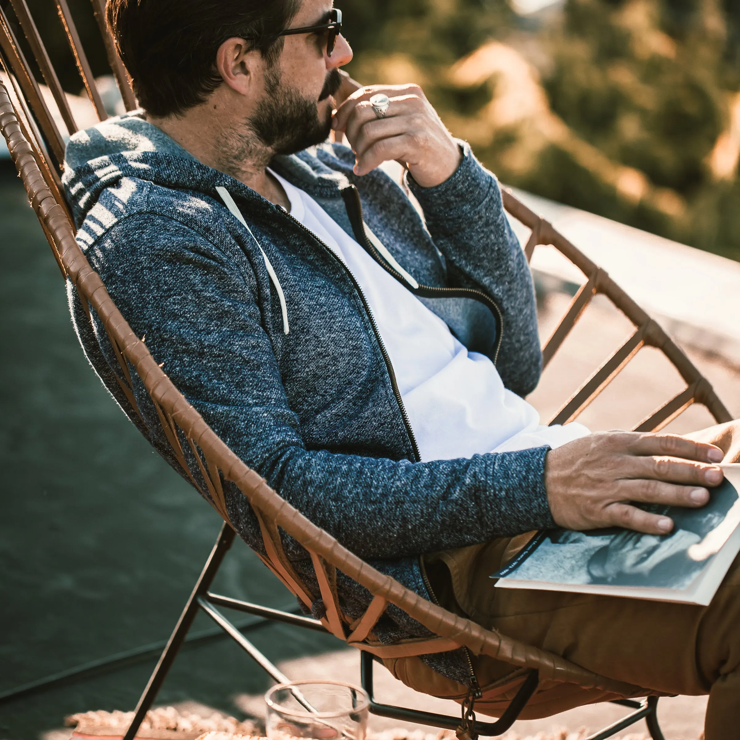 The Après Hoodie in Navy Hemp Fleece