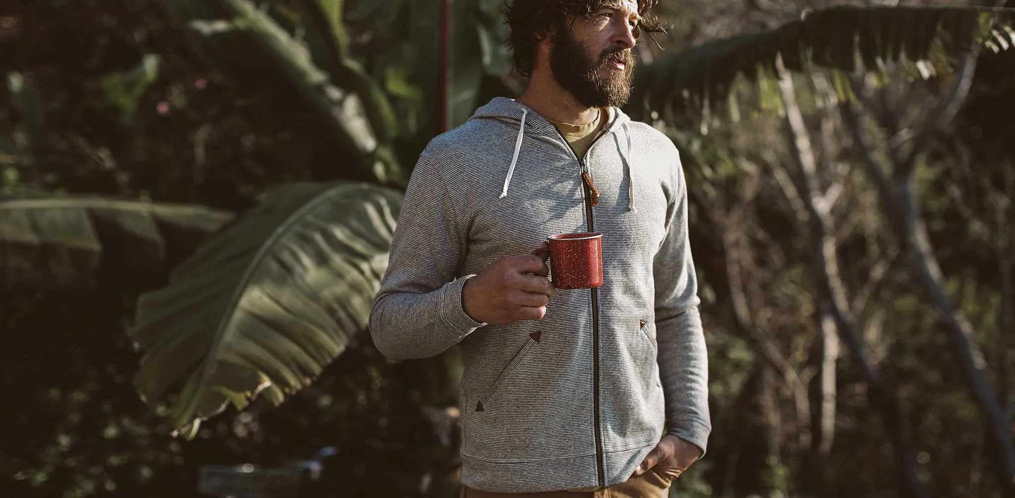 The Après Hoodie in Olive Stripe Hemp Fleece