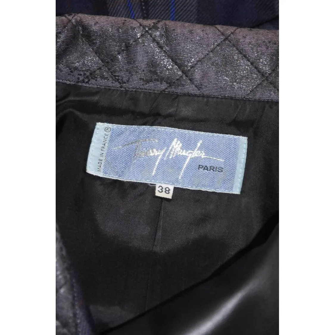 THIERRY MUGLER Navy and Grey Plaid Skirt Suit Set | Size 38