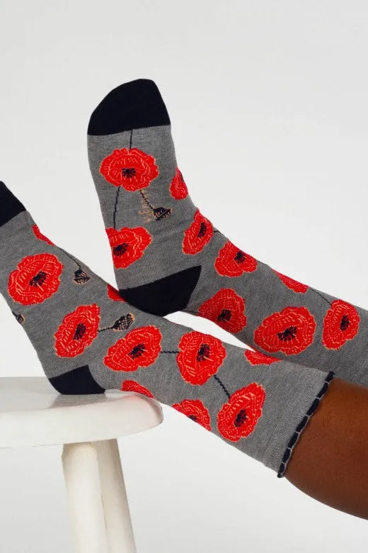 Thought Birth Flower Poppy Bamboo Socks