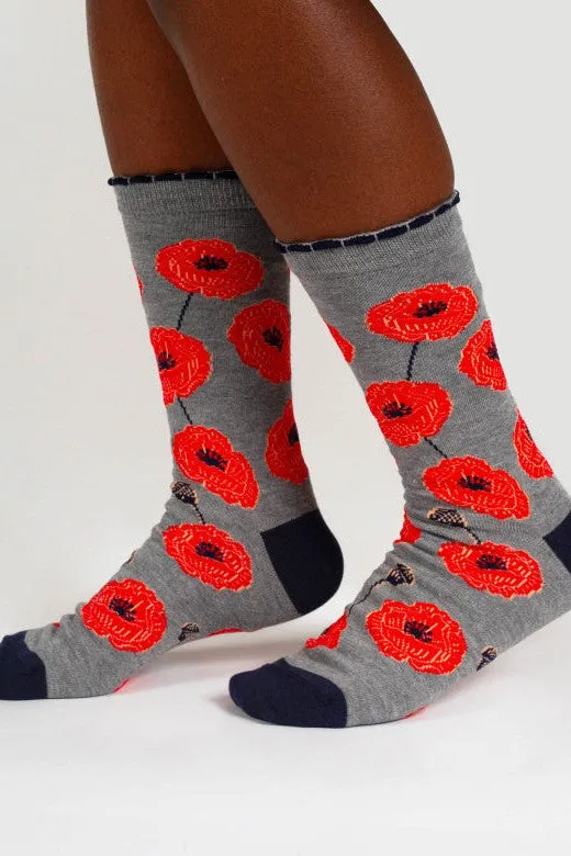 Thought Birth Flower Poppy Bamboo Socks