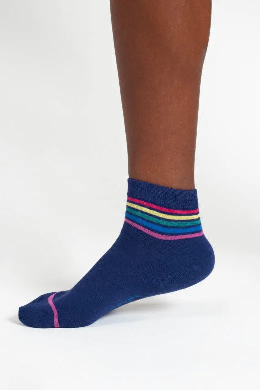 Thought Rainbow Stripe Tipped Short Bamboo Ankle Socks in Blue Rainbow