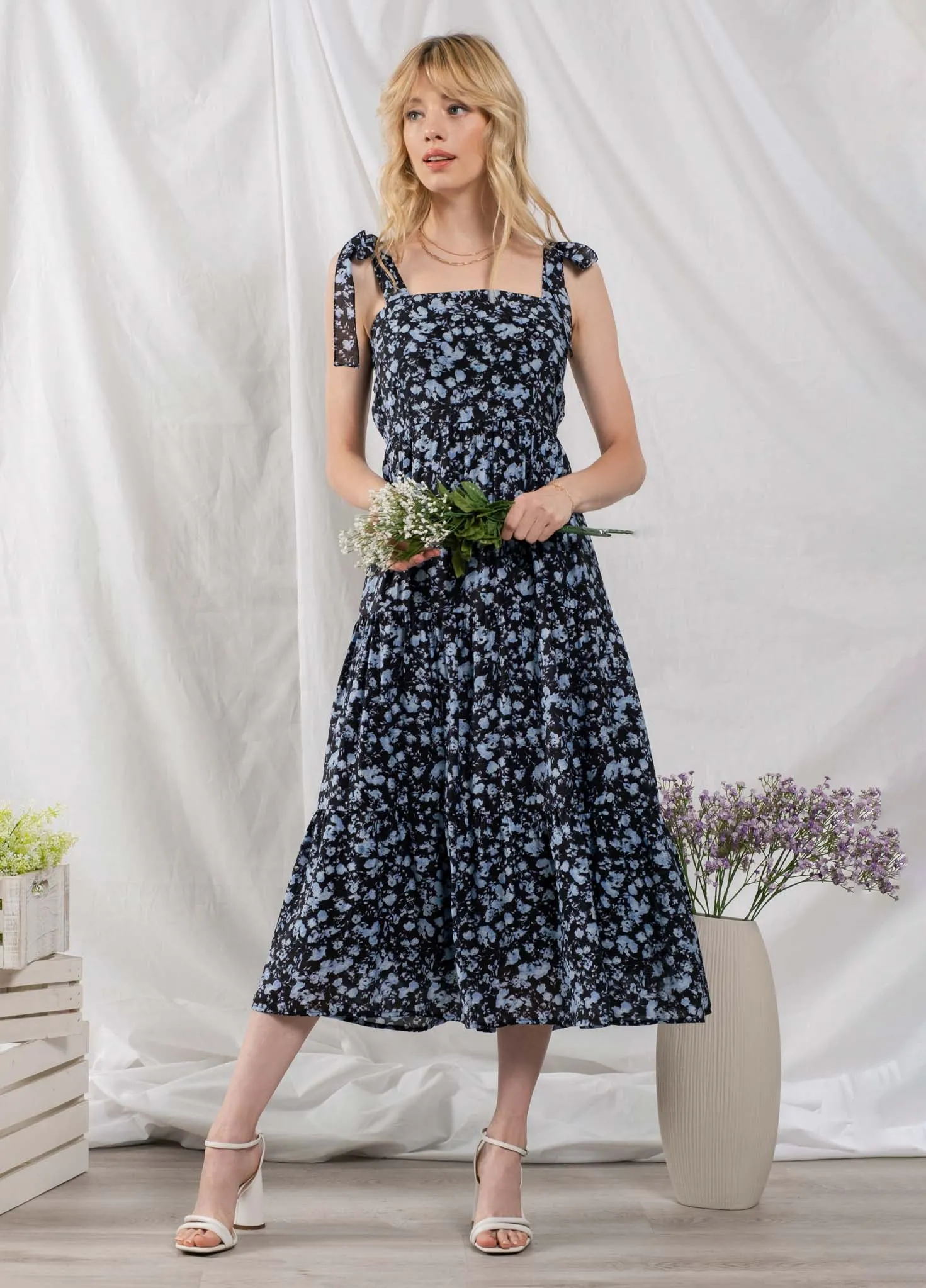 Tiered Floral Midi Dress