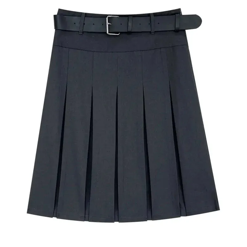 Toleet-Korean Office Mini Skirt Women College Style High Waist Slim Fit A-Line Skirt Woman 2024 Summer with Belt Lining Pleated Skirts