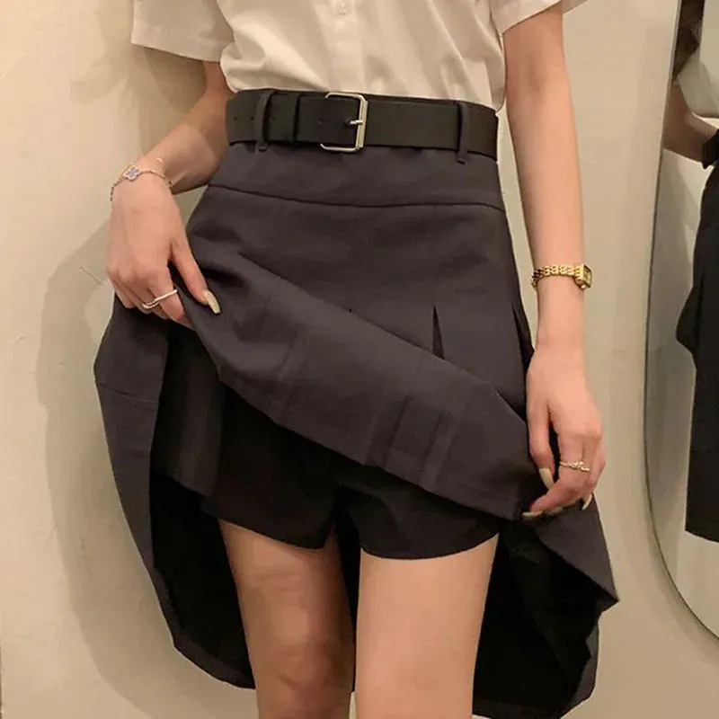 Toleet-Korean Office Mini Skirt Women College Style High Waist Slim Fit A-Line Skirt Woman 2024 Summer with Belt Lining Pleated Skirts