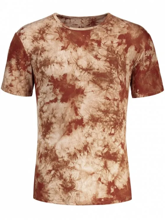 Trendy Men Round Neck Tie Dyed Tee