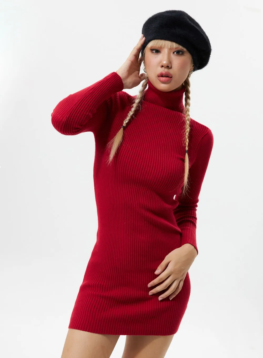 Turtle Neck Mini Sweater Dress IS305