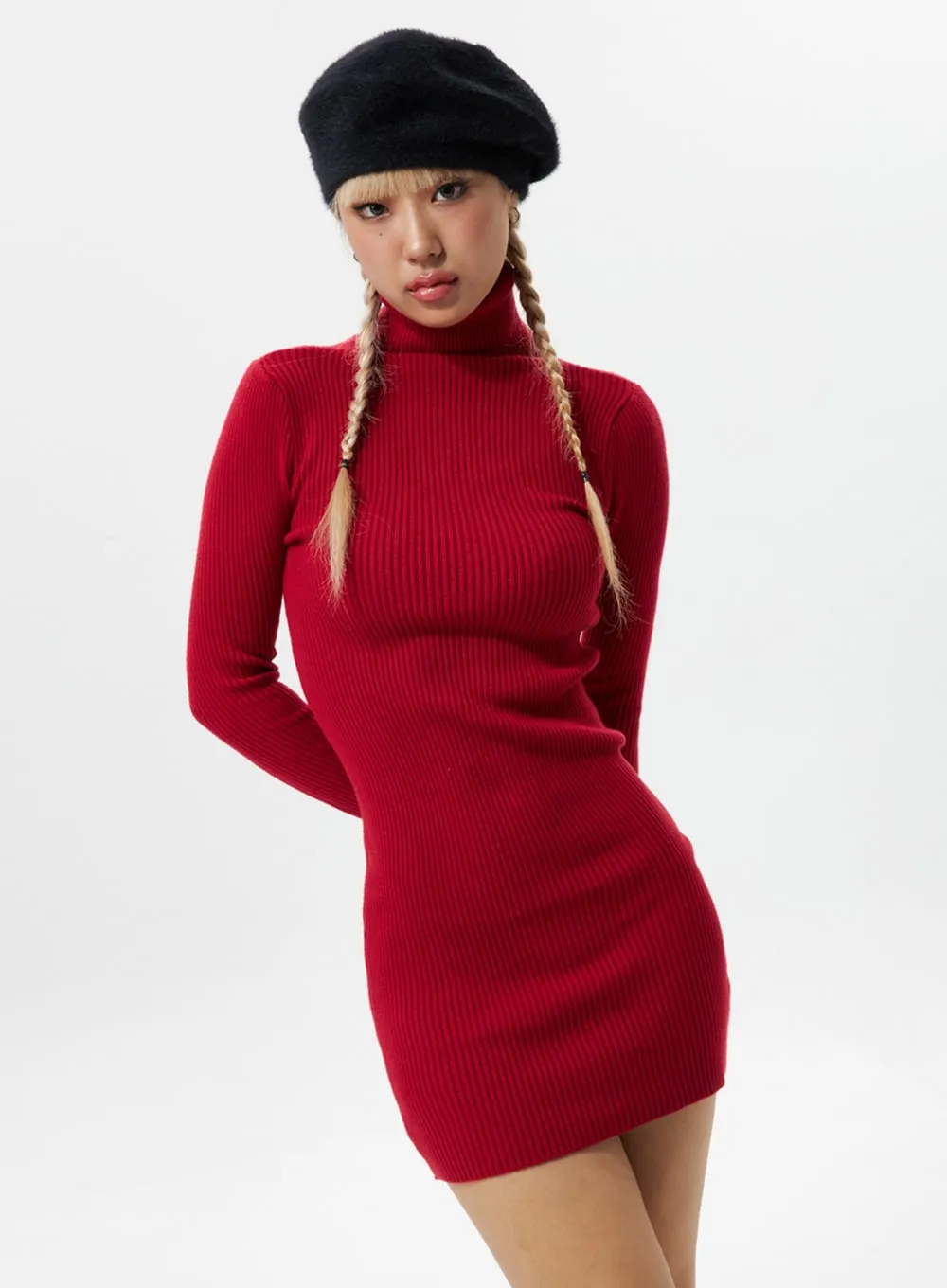 Turtle Neck Mini Sweater Dress IS305