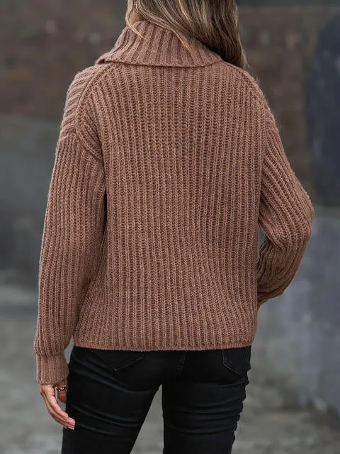 Turtleneck Dropped Shoulder  Pullover Sweater