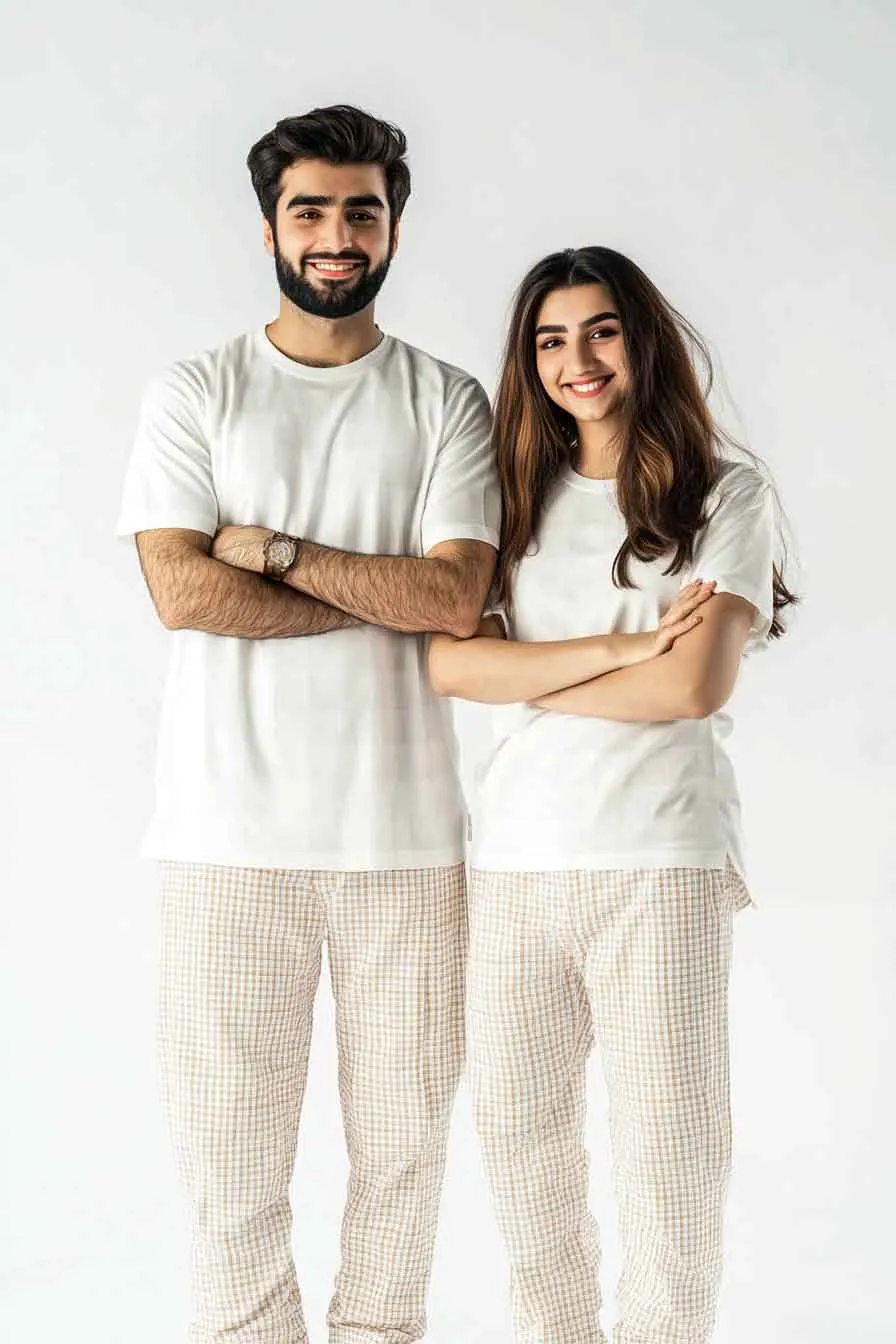 Unisex Cotton Flannel Check Trouser (Off-white Check)