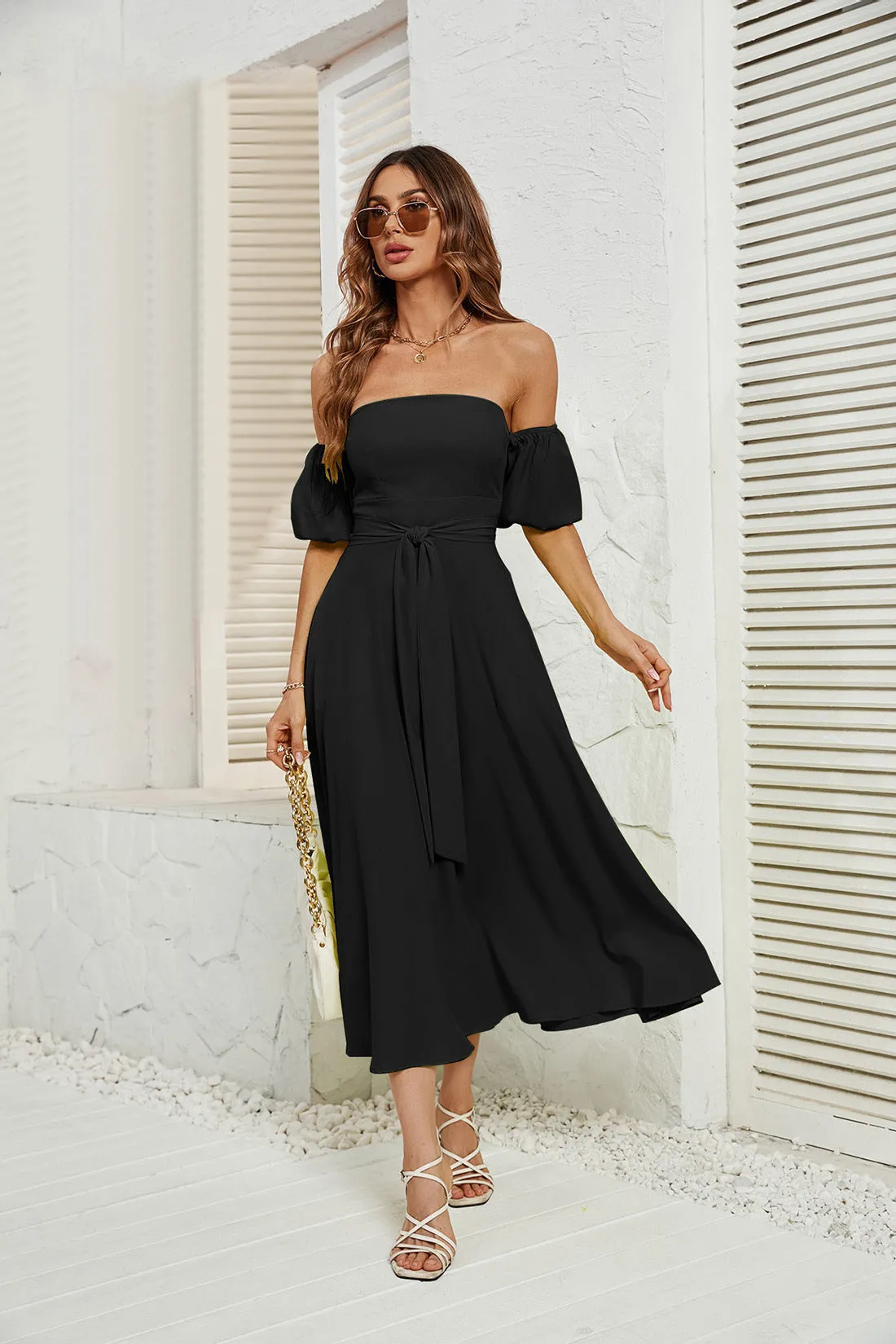 Uniwim hipster dress to impress French Style Sexy Tube Top Dress Nordic Holiday Puff Sleeve Mature Women Backless Four Seasons Dress