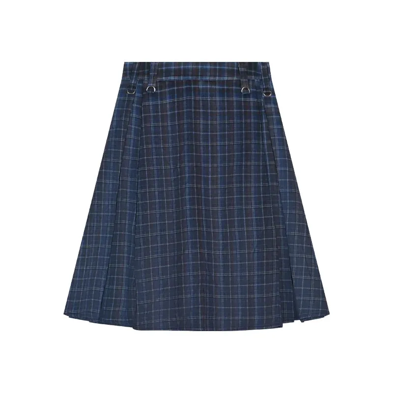 Uniwim Korean style Preppy Fashion Vintage Plaid Summer Women Midi Skirt High Waist Pleated A-line Temperament Loose Y2K Skirt