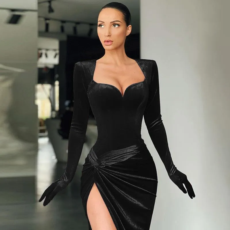 Uniwim prom dresses Autumn and Winter New Elegant Slim Chest Sexy High Waist Gloves Dress Dress Women