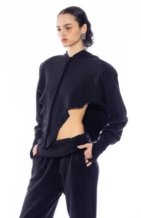 V CUT HOODIE IN BLACK TERRY