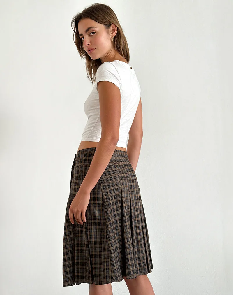 Vanka Midi Skirt in Dark Brown Check