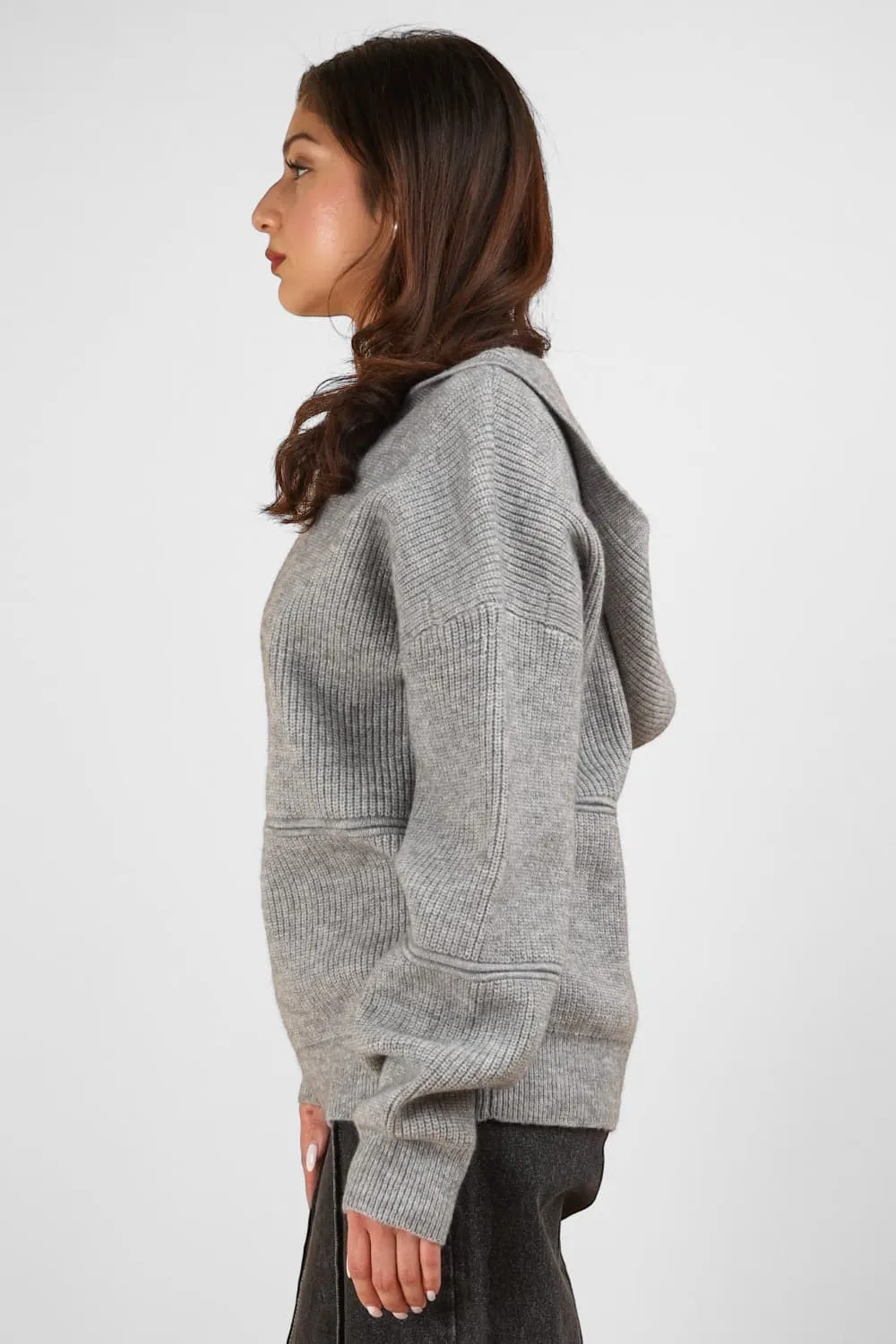 VERY J Seam Detail Drop Shoulder Hooded Sweater