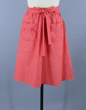 Vintage 1970s Skirt / Red & White Pinstripe Cotton Ticking