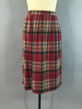 Vintage 1980s Pendleton Skirt / Maroon Red Tartan Plaid