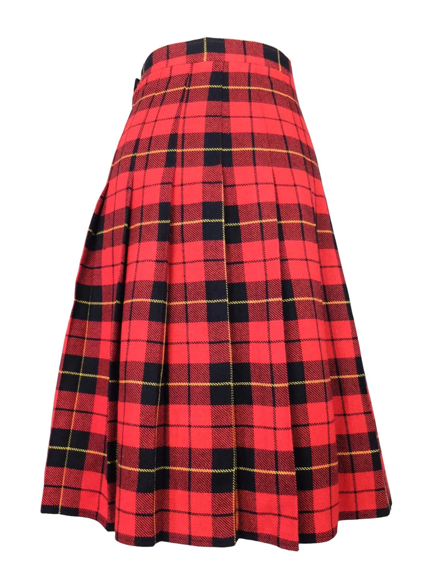 Vintage 70s Mod Schoolgirl Academia Punk Preppy Red & Black Tartan Plaid Check Print Pleated A-Line Midi Skirt | 26 Inch Waist