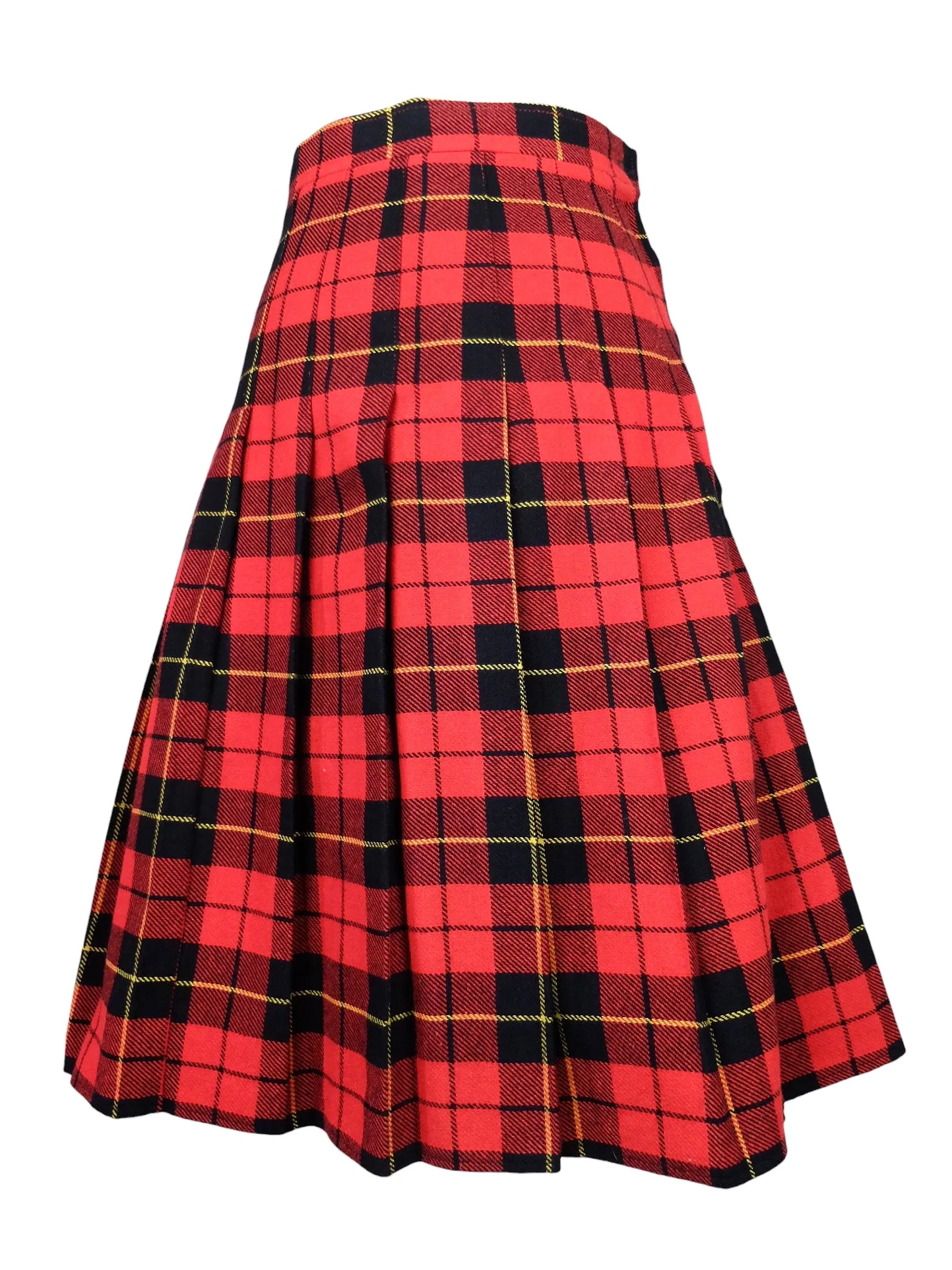 Vintage 70s Mod Schoolgirl Academia Punk Preppy Red & Black Tartan Plaid Check Print Pleated A-Line Midi Skirt | 26 Inch Waist