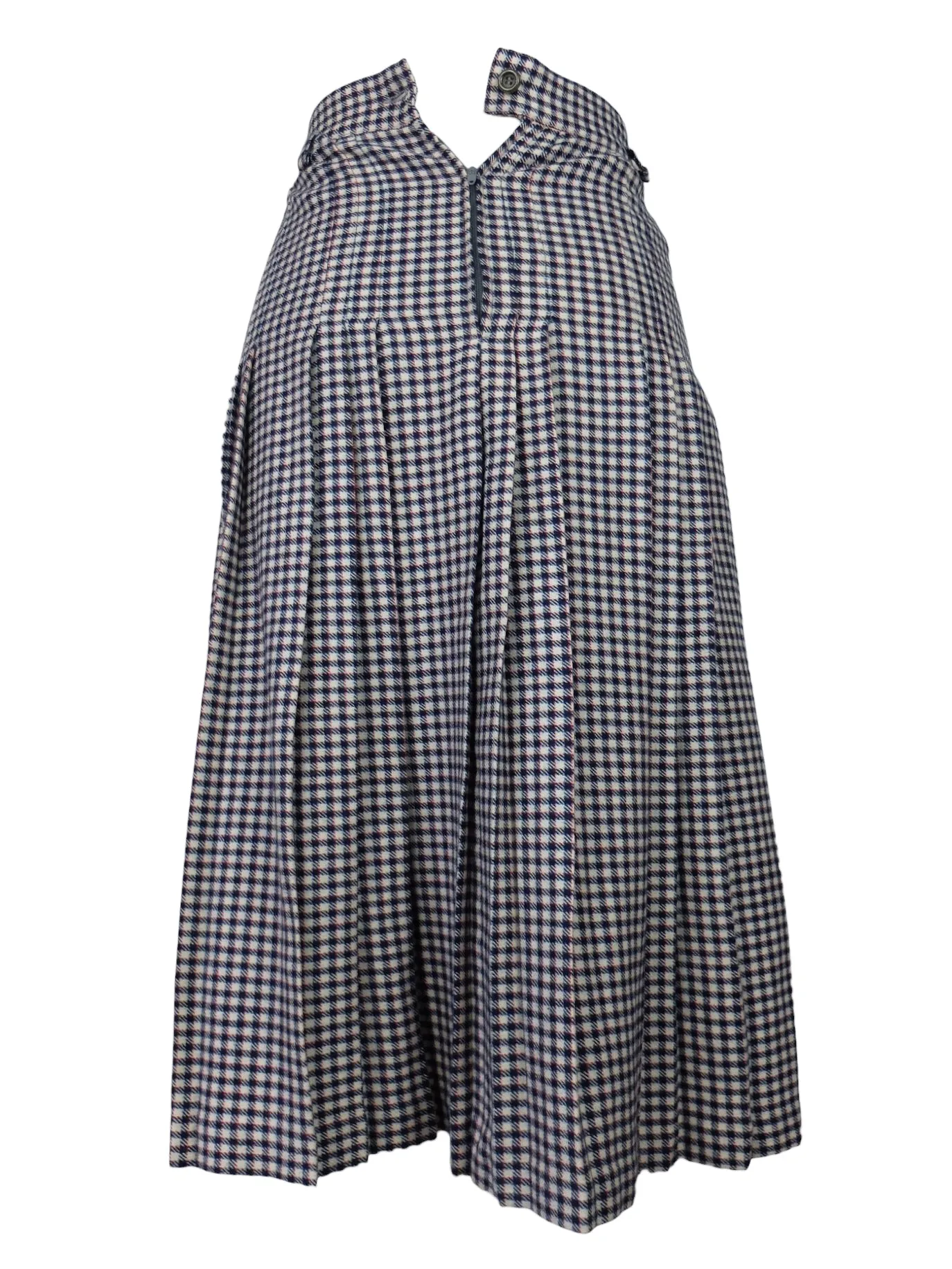 Vintage 70s Wool Mod High Waisted Chic Preppy Black & White Gingham Check Print A-Line Pleated Midi Skirt | 24 Inch Waist