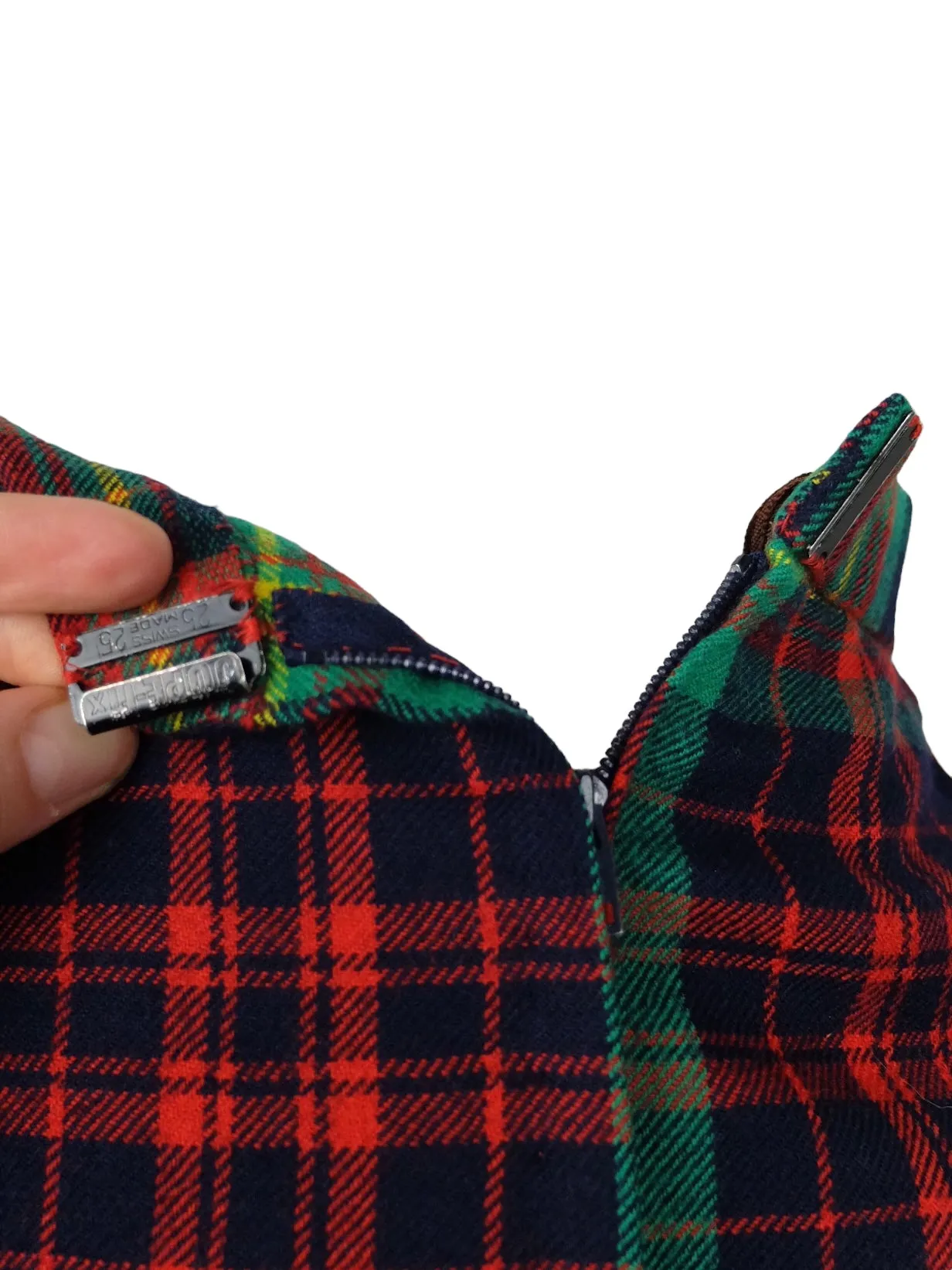 Vintage 70s Wool Mod Schoolgirl Academia Preppy Punk Green Blue & Red Tartan Plaid Check Print A-Line Pleated Midi Skirt | 27 Inch Waist