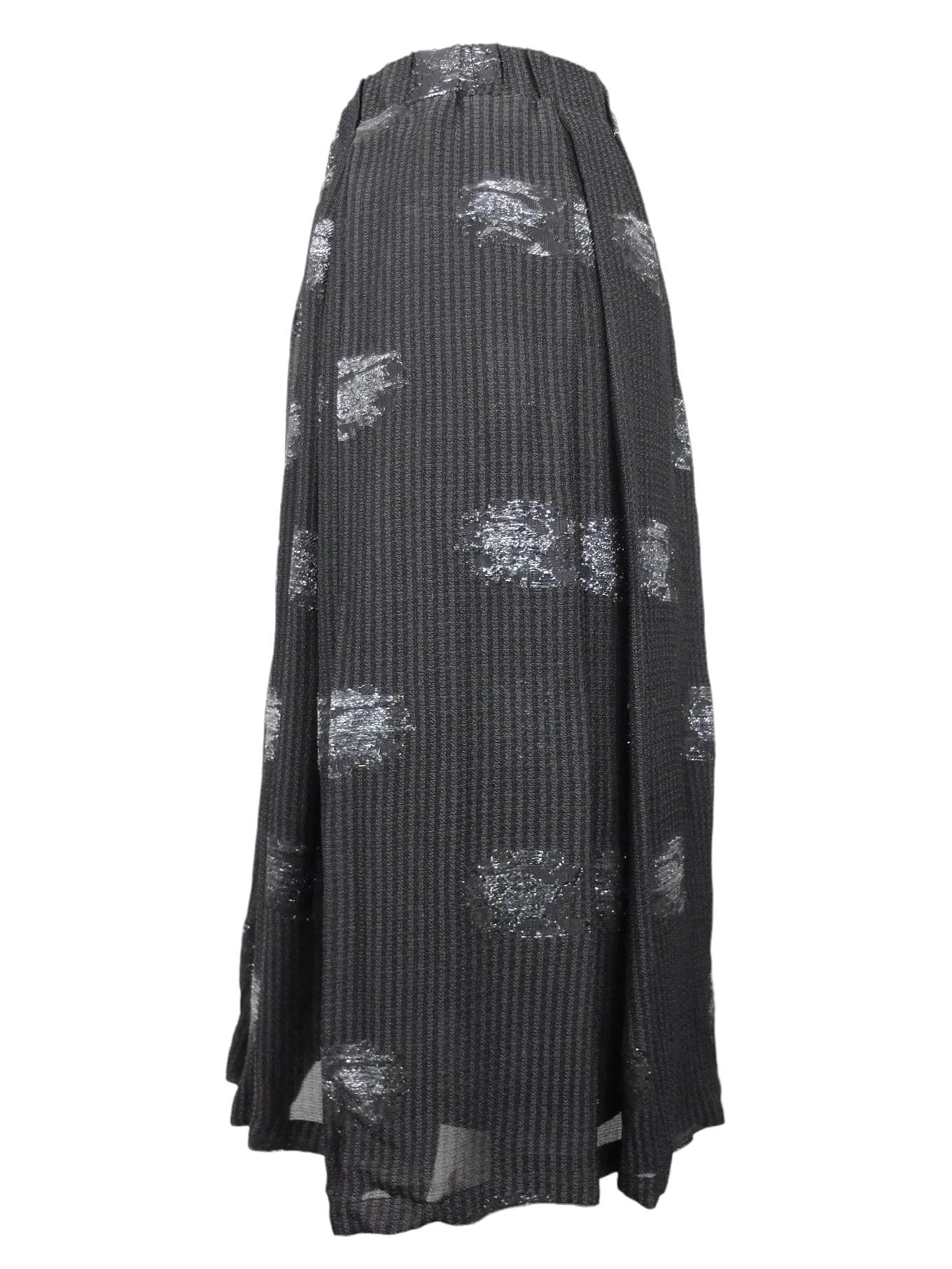 Vintage 80s Formal Party Preppy Chic Grey High Waisted Abstract Metallic Full Circle Midi Skirt | 28-34 Inch Waist