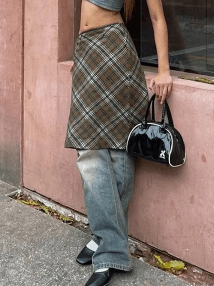 Vintage Check Print Skirt