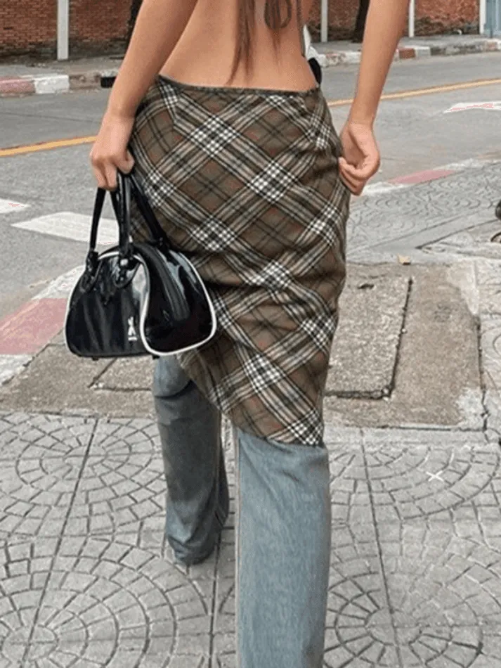 Vintage Check Print Skirt