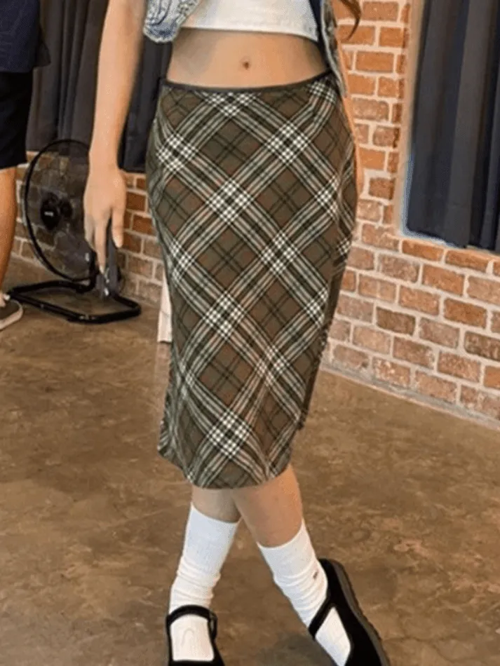 Vintage Check Print Skirt