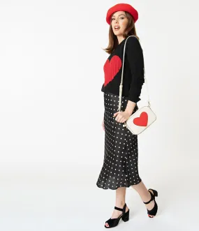 Vintage Style Black & White Polka Dot Midi Skirt